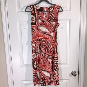 TALBOTS Sleeveless Belted Lined Paisley Shift Dress w/Surplice Neckline Size 8P